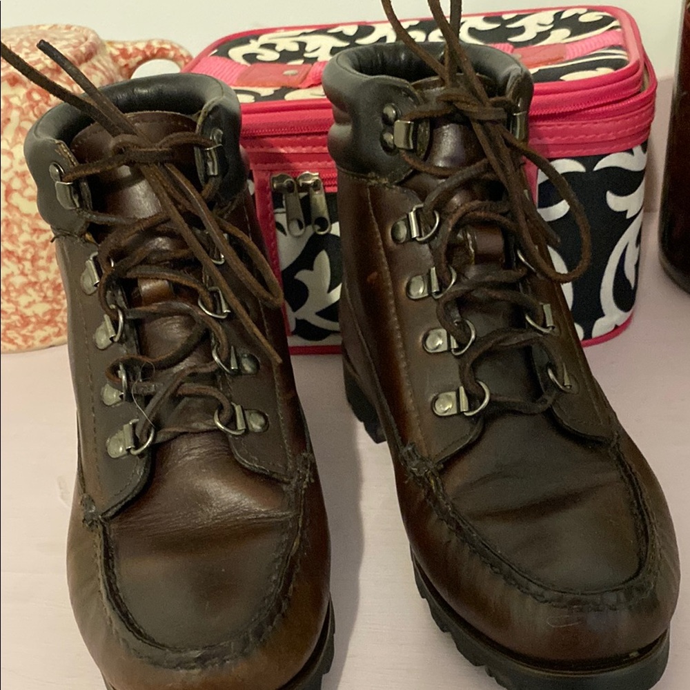 Brown Leather Hiking Boots, normal wear, leather has been treated